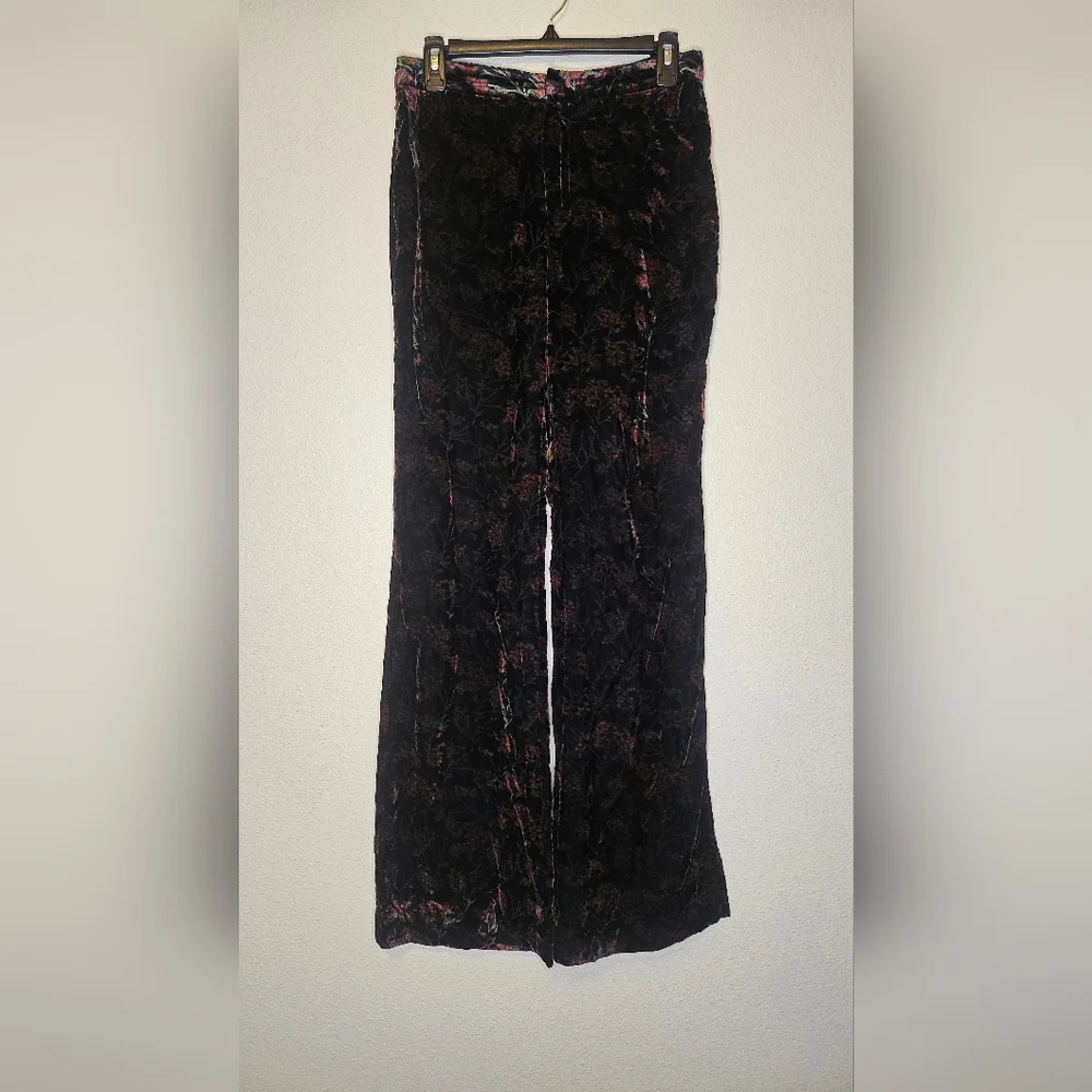 Zara The Charlotte Pant Flare Black Red Floral Velvet Sz S - Picture 2 of 10